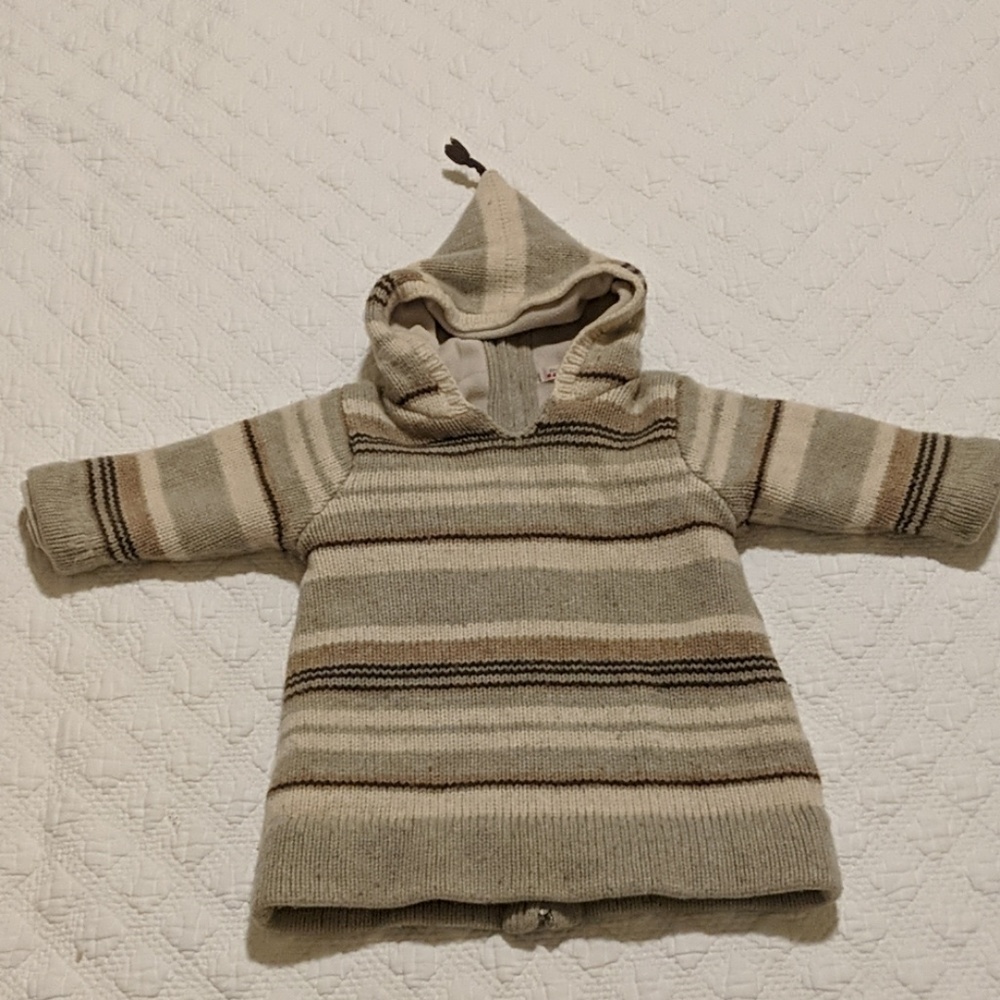 Bonpoint 12 M Beige striped wool coat